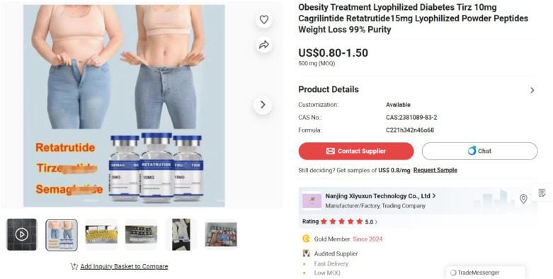 Uno screen di un’inserzione online per la vendita di farmaci contraffatti per dimagrire / Credit: Emerging Trends in Drugs, Addictions and Health