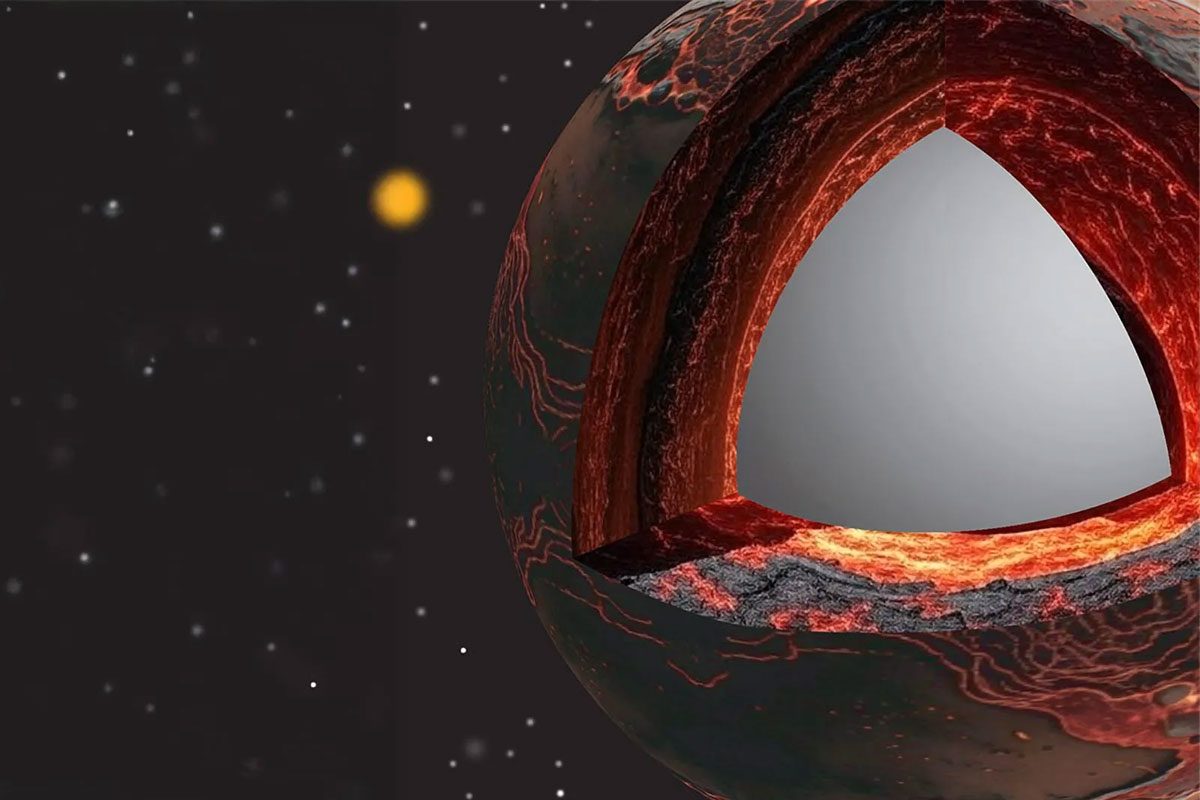 Illustrazione dell’oceano di magma vicino al confine tra nucleo e mantello / Credit: Yoshinori Miyazaki