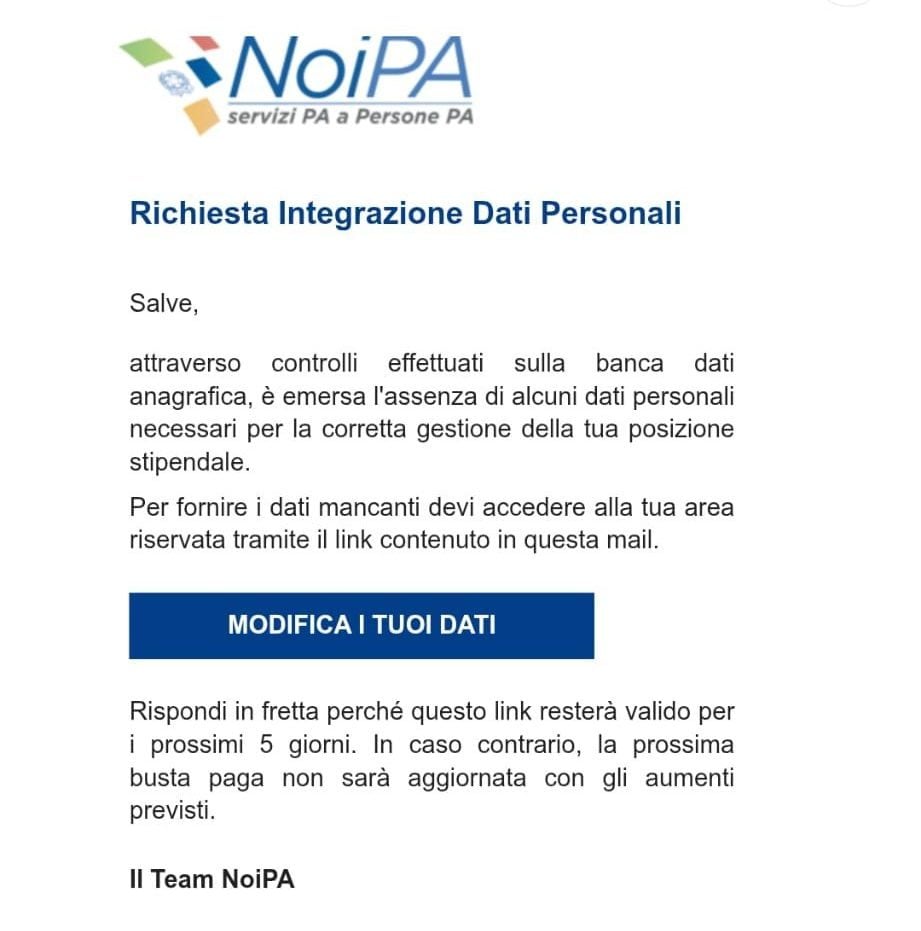 La mail truffa inviata agli utenti