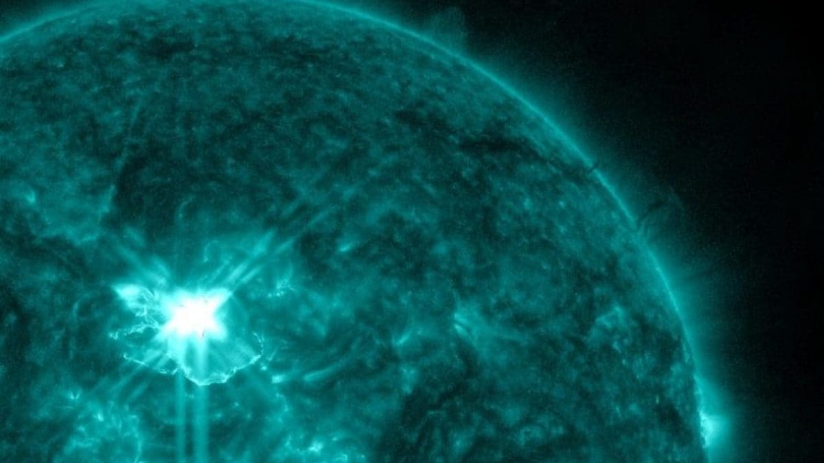 Il brillamento M 8.12 sulla macchia solare AR 4299 del 6 dicembre, che ha scagliato una CME verso la Terra. Credit: SDO/AIA