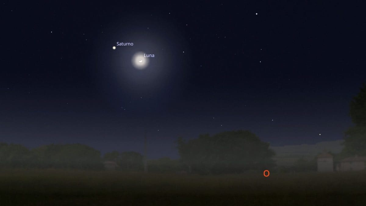 Il bacio della Luna a Saturno la sera di Santo Stefano. Credit: Stellarium