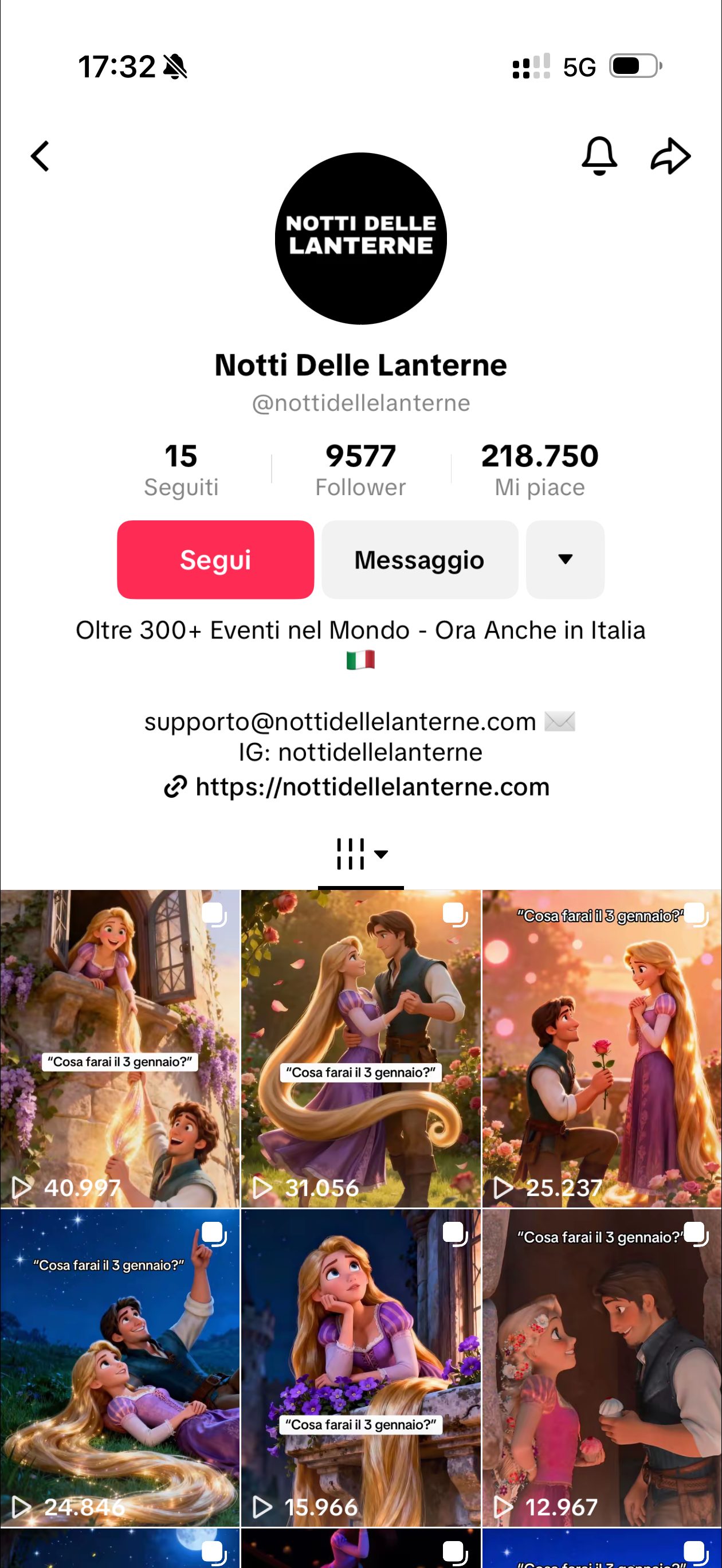 La pagina TikTok dedicata alle Notti delle Lanterne