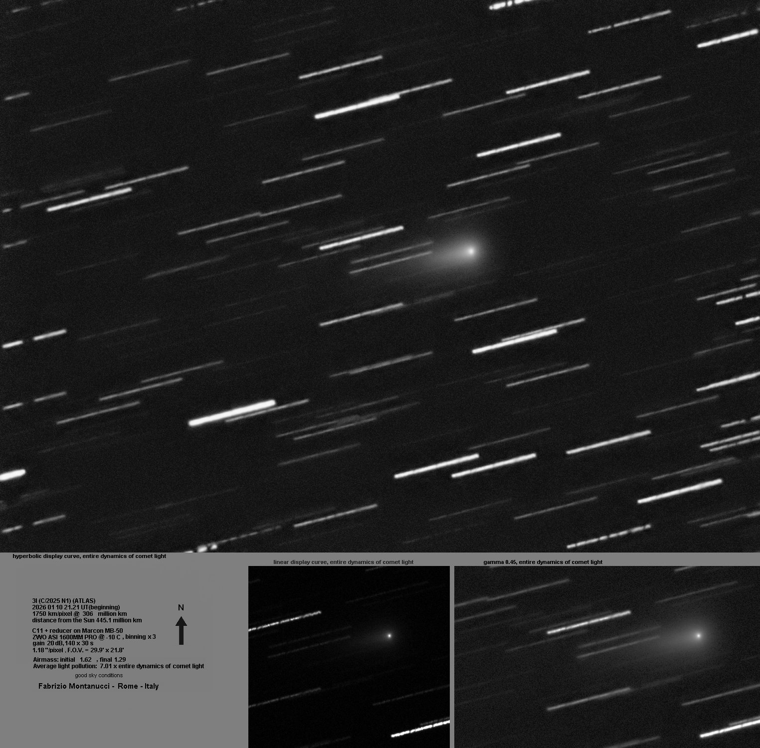 3I/ATLAS ripresa a gennaio 2026 da Roma. Credit: Fabrizio Montanucci