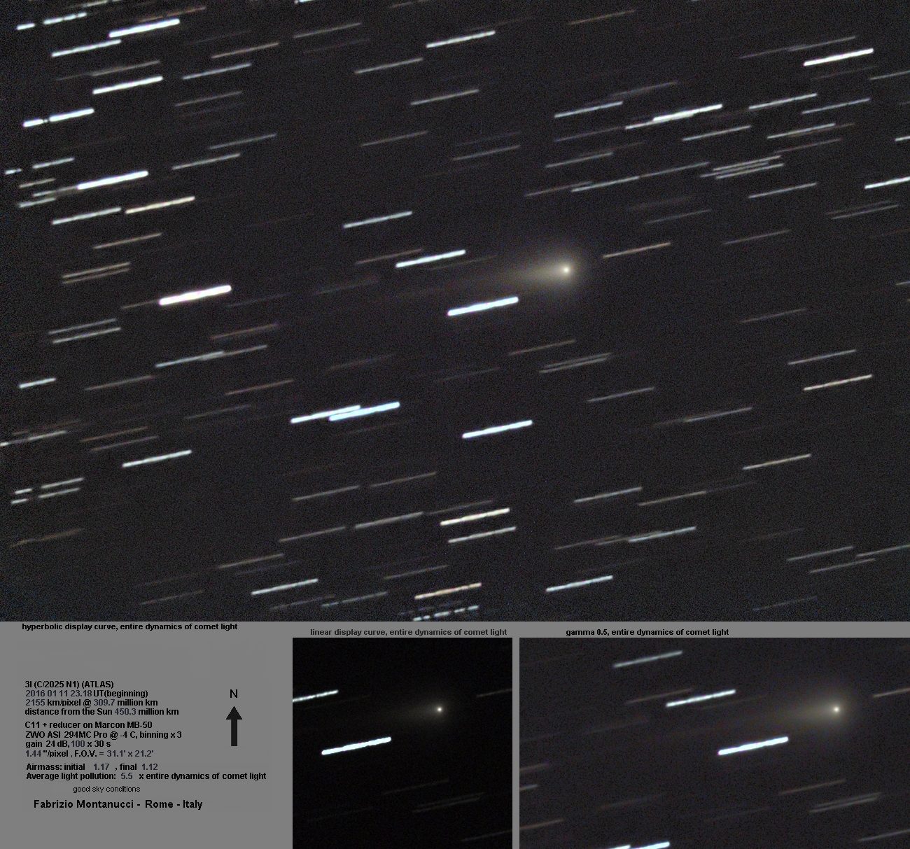 3I/ATLAS ripresa a gennaio 2026 da Roma. Credit: Fabrizio Montanucci