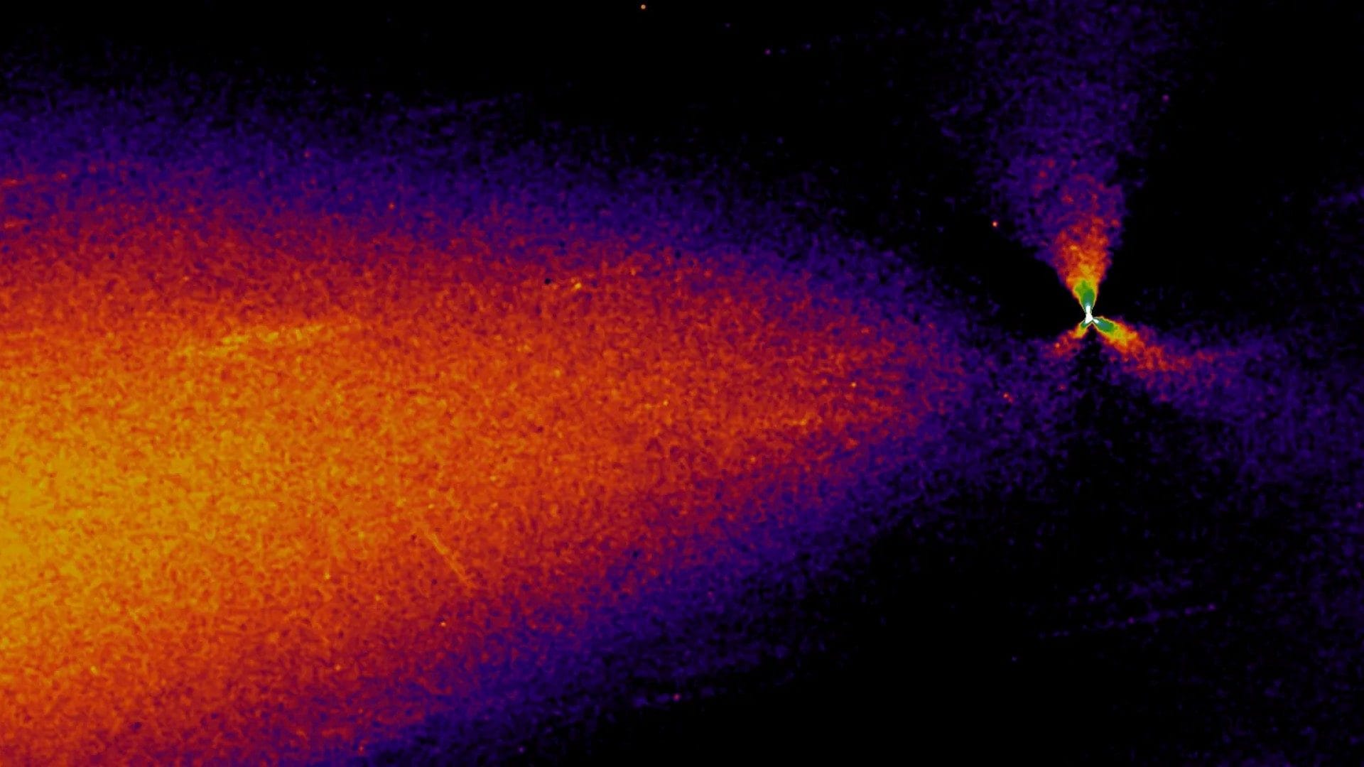 I getti di 3I/ATLAS. Credit: elaborazione di Toni Scarmato e Avi Loeb su dati NASA/ESA/STScI