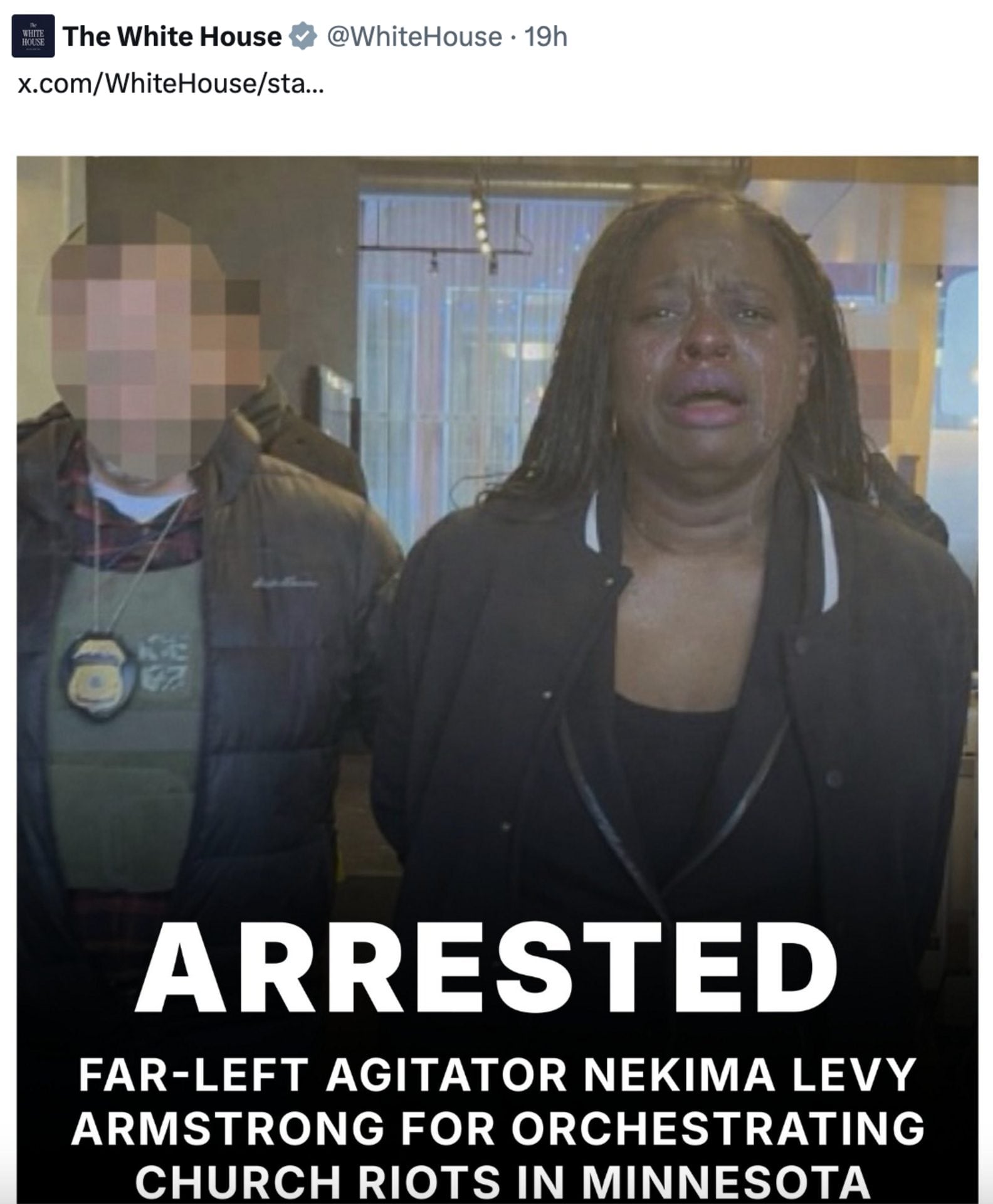 Screen al post pubblicato su X dal profilo ufficiale della Casa Bianca