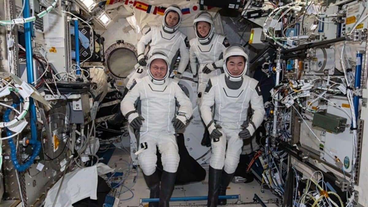 I quattro astronauti della Crew–11 rientrati in anticipo dalla Stazione Spaziale Internazionale: In senso orario, da sinistra in basso, si trovano l’astronauta della NASA Mike Fincke, il cosmonauta di Roscosmos Oleg Platonov, l’astronauta della NASA Zena Cardman e l’astronauta della JAXA (Japan Aerospace Exploration Agency) Kimiya Yui. / Credit: NASA