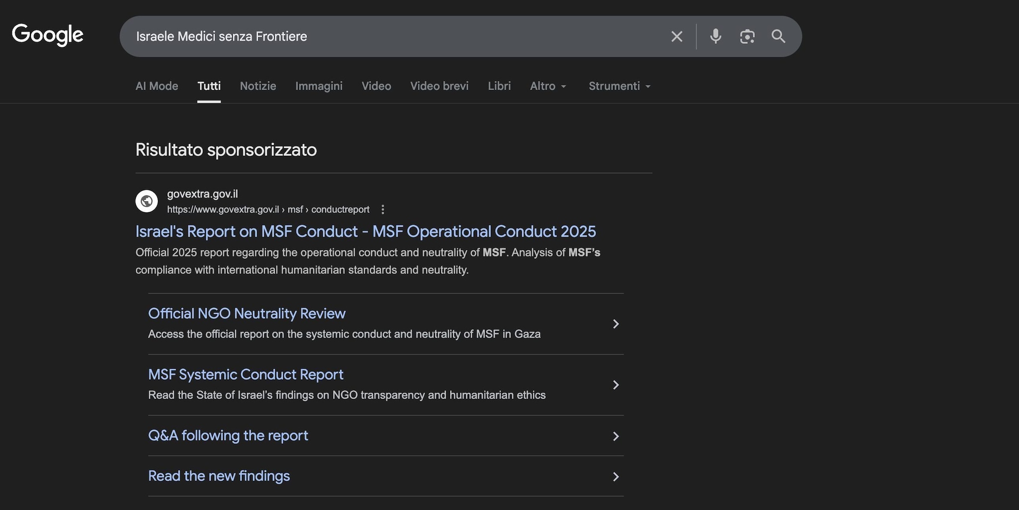 GOOGLE | Il report compare nel primo risultato di ricerca
