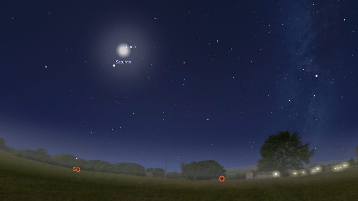 La congiunzione astrale tra la Luna e Saturno del 23 gennaio 2026. Credit: Stellarium