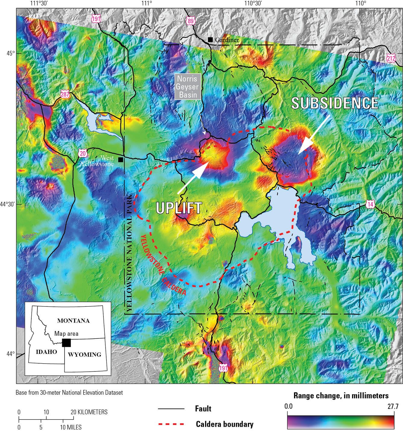 L’area del sollevamento nello Yellowstone. Credit: USGS