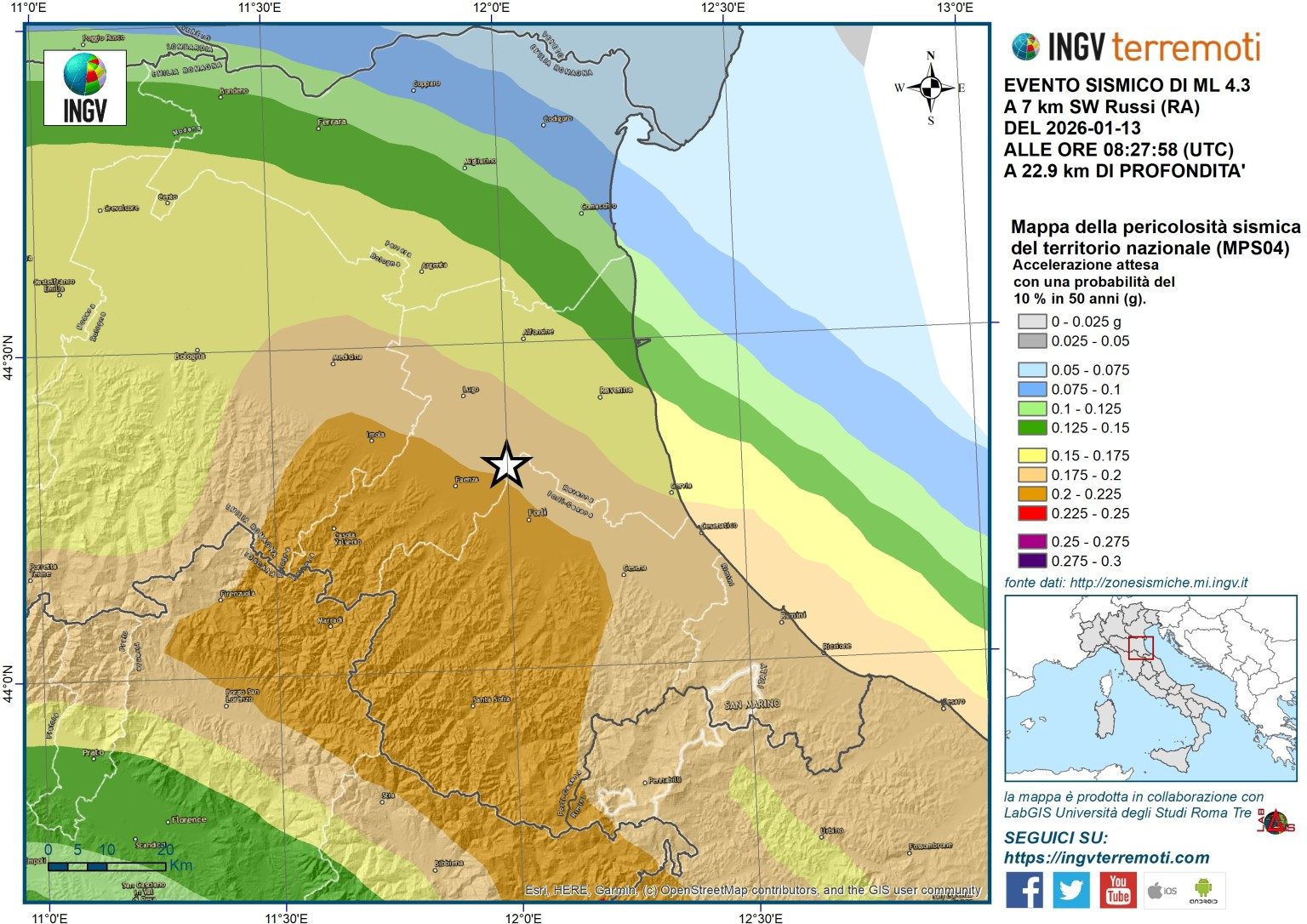 Mappa della pericolosità sismica. Credit: INGV