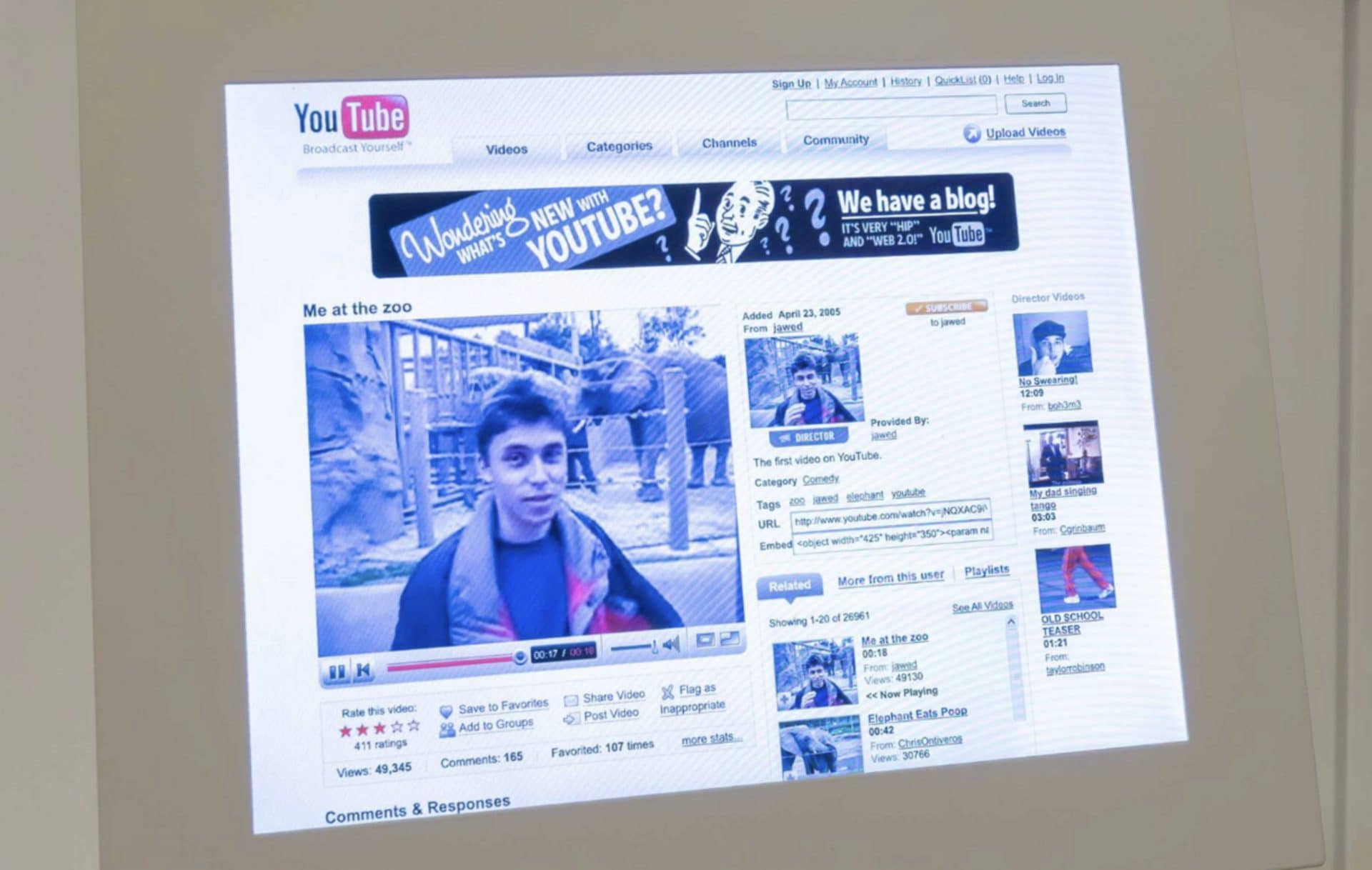 YouTube entra nella storia: il primo video della piattaforma è ora un reperto esposto in un museo