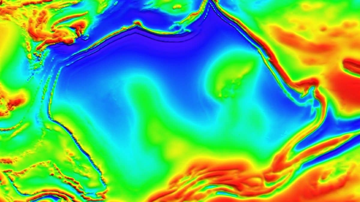 L’anomalia magnetica sotto i Territori del Nord in Australia, con la stessa forma dei confini australiani. Credit: CSIRO