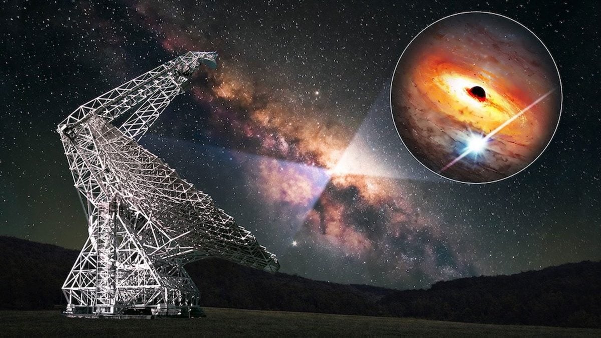 Il radiotelescopio Green Bank impiegato nelle osservazioni del centro della Via Lattea, dove è stato rilevato il segnale radio che potrebbe indicare una pulsar vicina al buco nero Sagittarius A*. (Immagine: Columbia University / Breakthrough Listen)