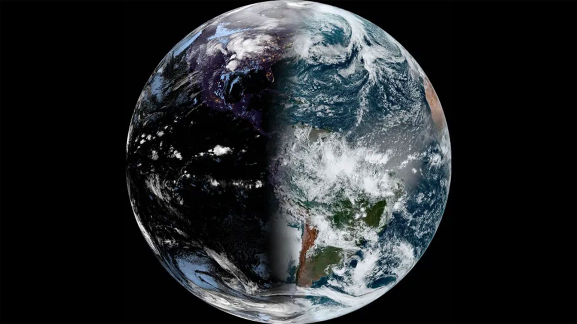 La Terra vista dallo spazio durante l’equinozio: i raggi del Sole incidono perpendicolarmente all’equatore, illuminando uniformemente i due emisferi in e il terminatore — la linea tra giorno e notte — attraversa i poli. Credit: NOAA/NASA