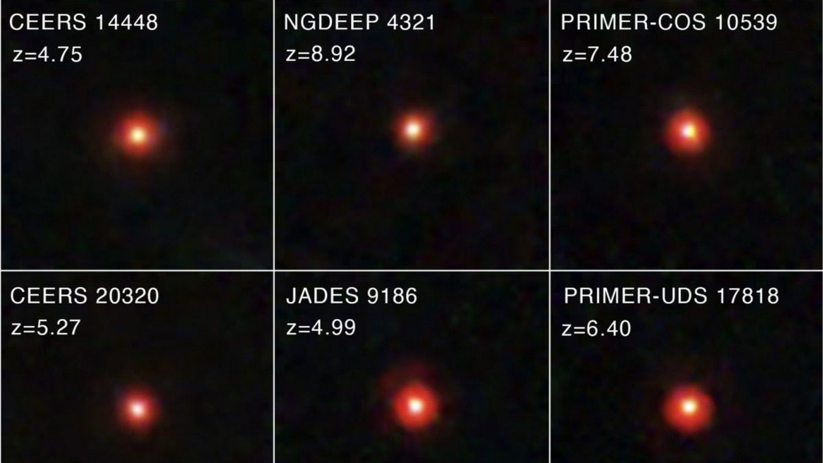 I misteriosi piccoli punti rossi. Credit: NASA/ESA/CSA/STScI/Dale Kocevski/Colby College