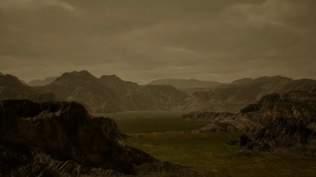 Illustrazione di un lago di metano e idrocarburi su Titano. Credit:Jenny McElligott/eMITS