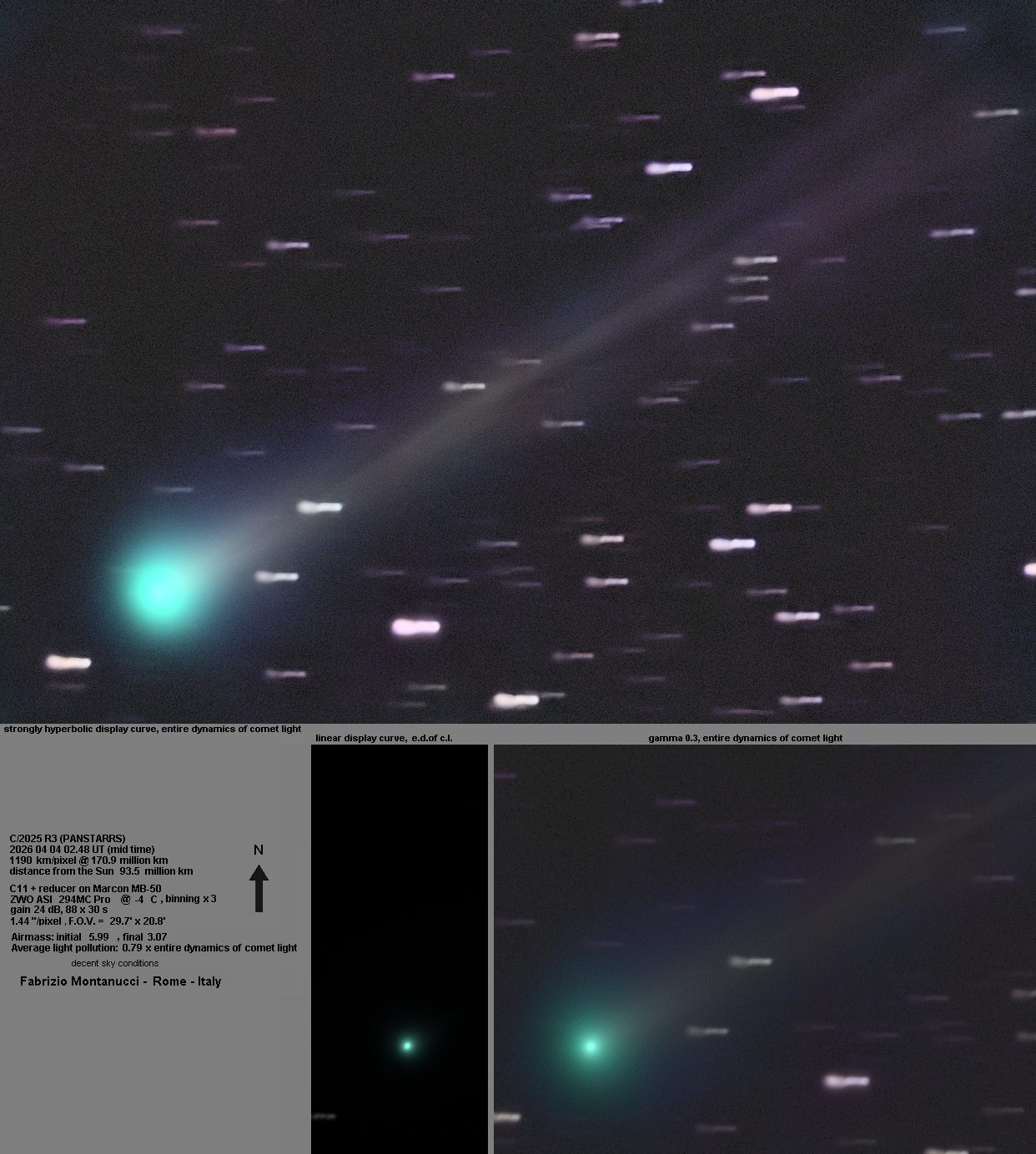 La cometa C/2025 R3 (PANSTARRS) fotografata nel cielo di Roma. Credit: Fabrizio Montanucci