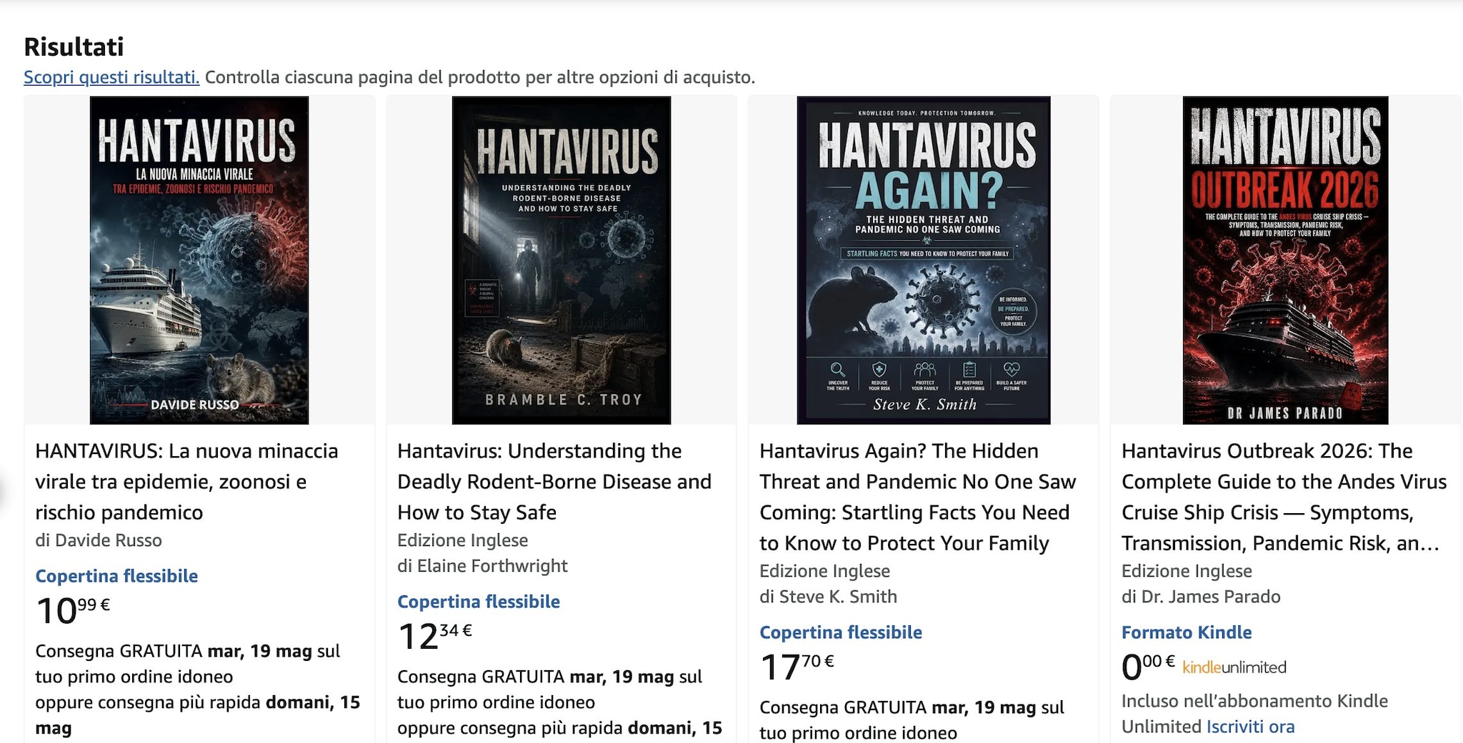 Panoramica di alcuni dei libri sull’hantavirus venduti su Amazon | Amazon