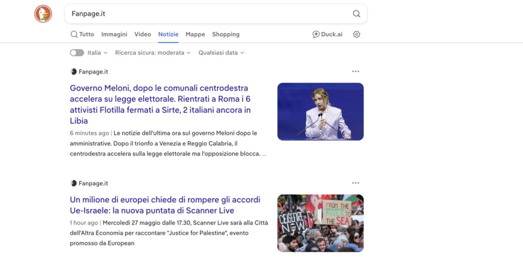 Screen dell’interfaccia di DuckDuckGo