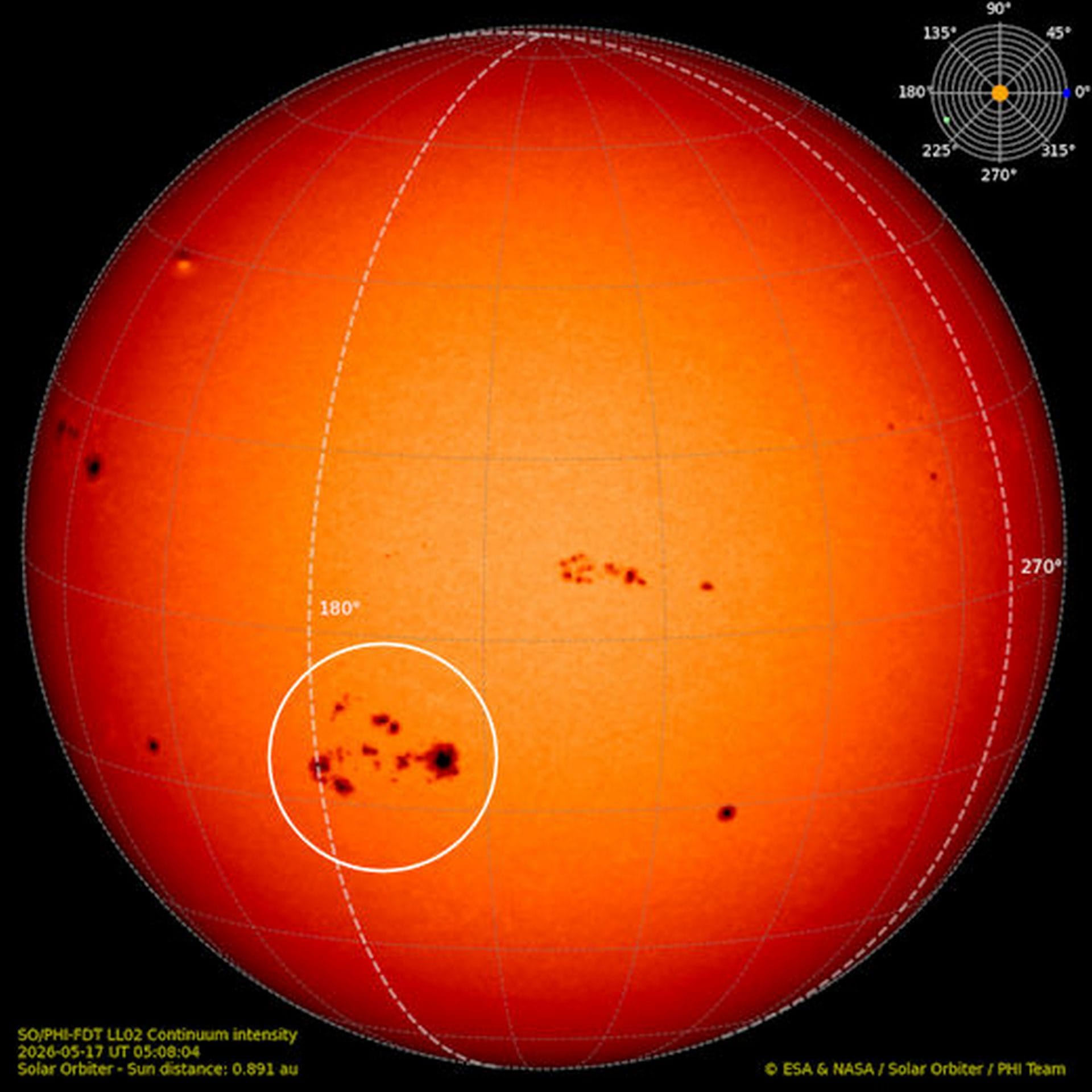 Il lato nascosto del Sole. Credit: ESA/NASA/SolO/PHI TEAM/spaceweather.com