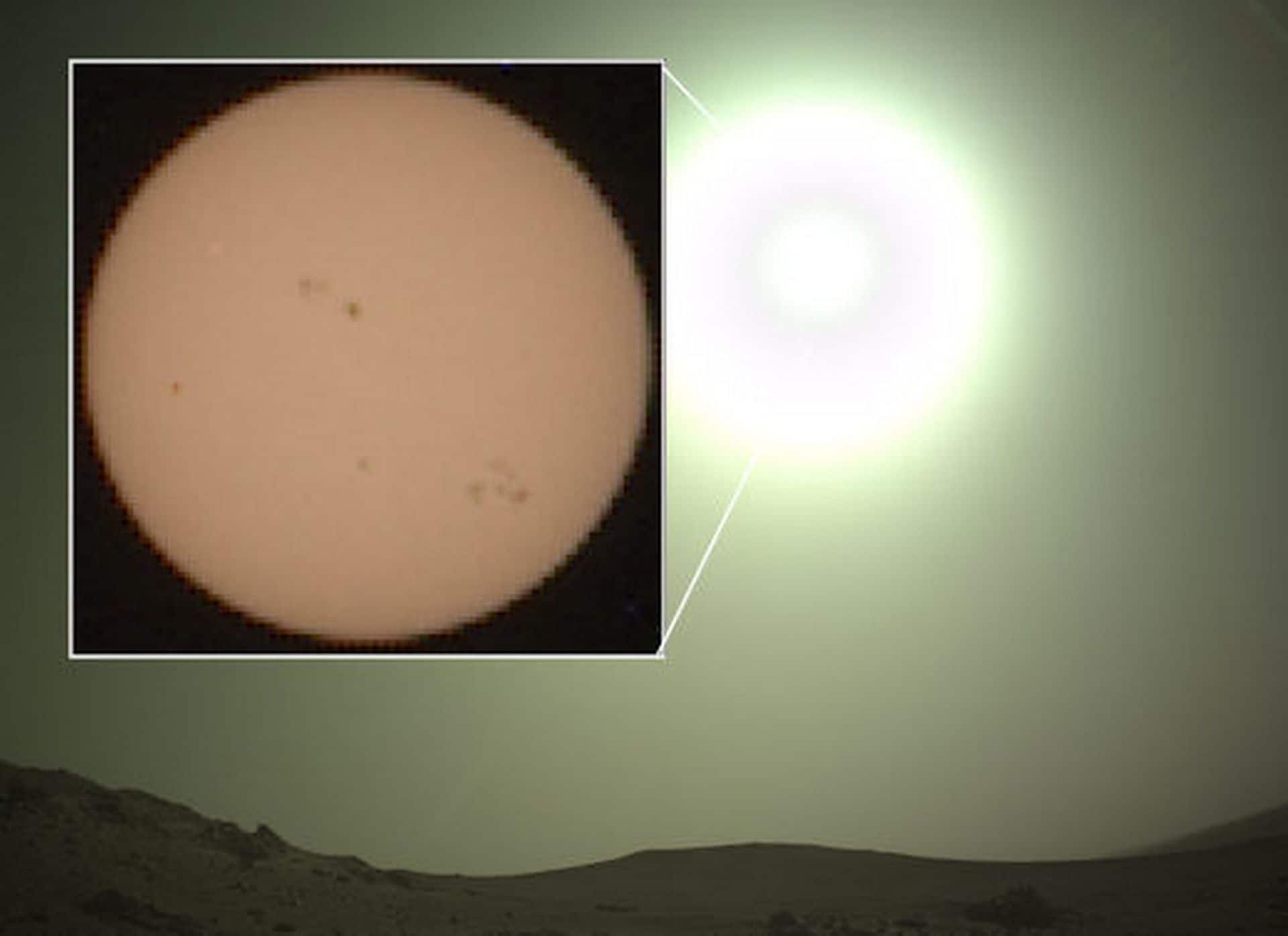 L’immagine della macchia solare catturata dal rover Perseverance della NASA su Marte. Credit: NASA