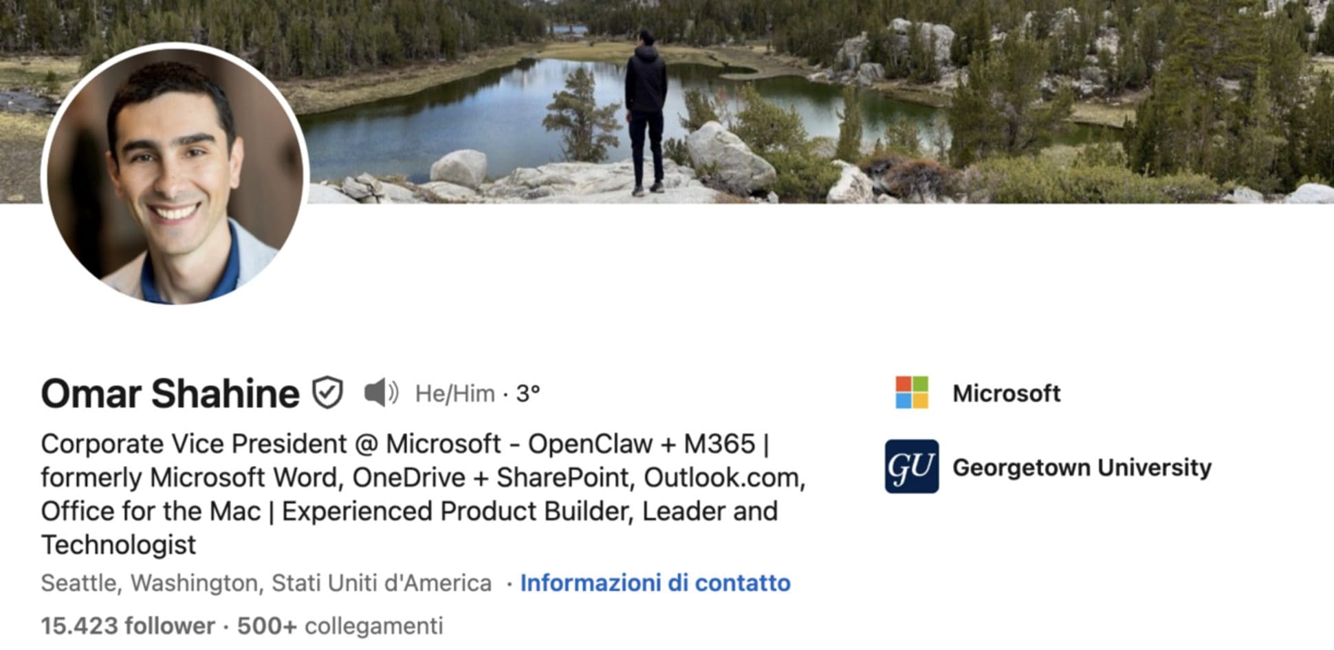 Profilo LinekdIn di Omar Shahine