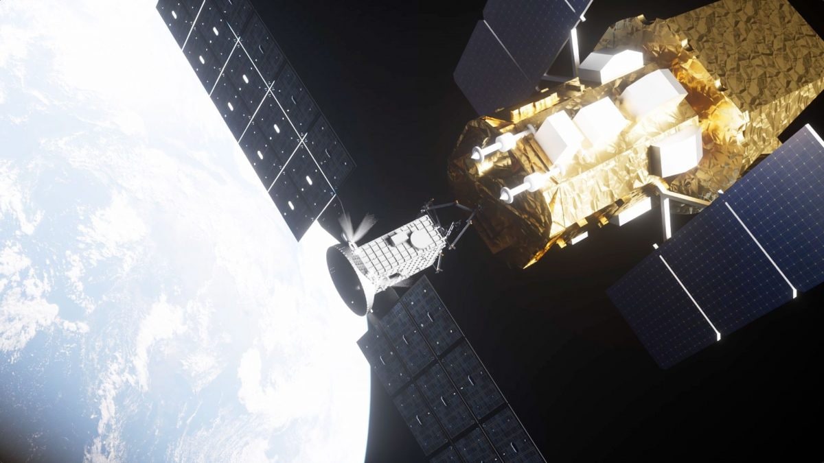 Render della missione Swift Boost: il veicolo robotico Link tenterà di agganciare il telescopio Swift e trasferirlo su un’orbita più alta. Crediti: NASA/Katalyst Space Technologies.