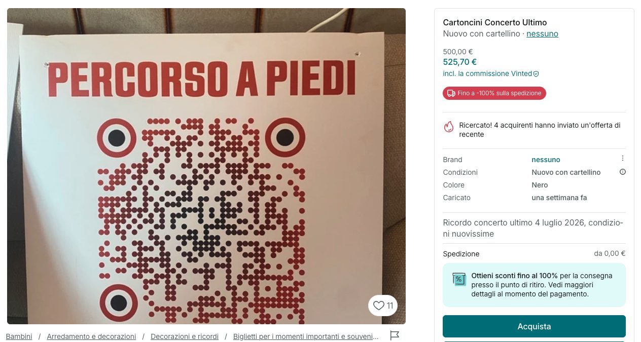 VINTED | Il cartello del percorso a piedi in vendita a 500 euro