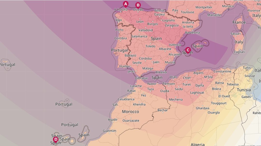 La totalità dell'eclissi in Spagna. Credit: timeanddate.com