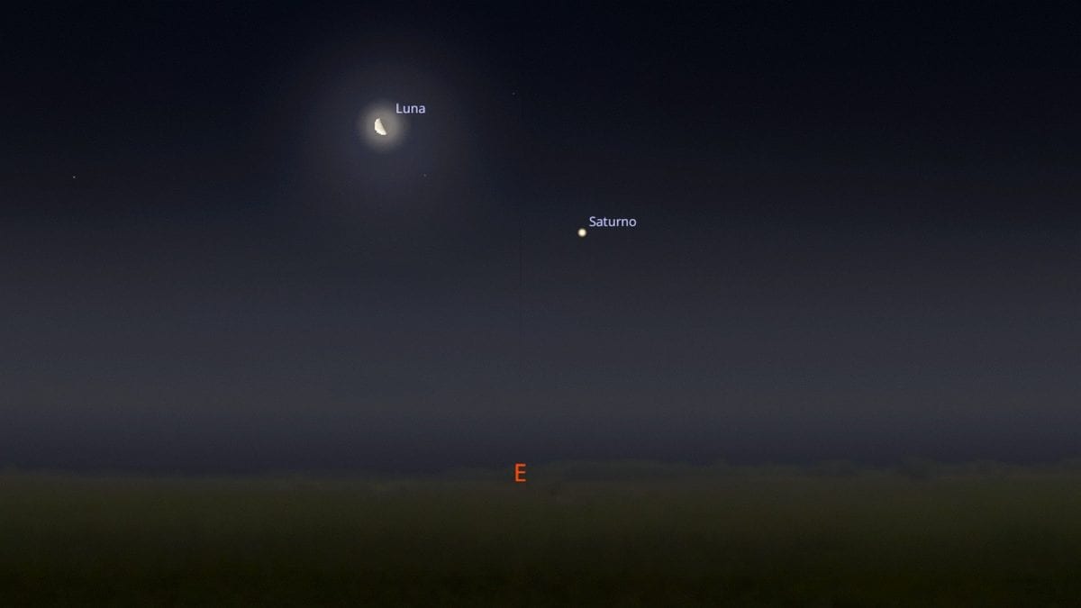 Simulazione della congiunzione astrale tra la Luna e Saturno dell’8 luglio 2026. Credit: Stellarium