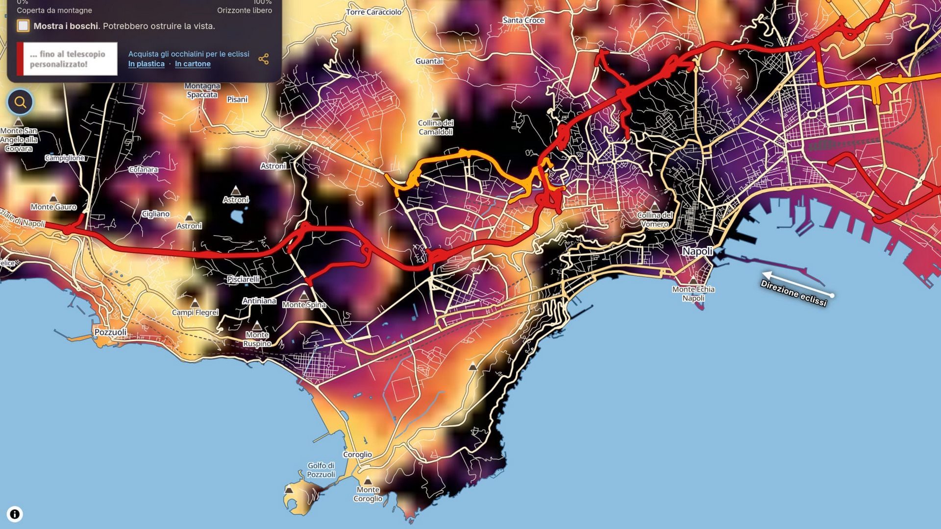 La mappa di visibilità dell'eclissi del 12 agosto in Italia: “Le montagne la nascondono, in nero i luoghi da evitare”