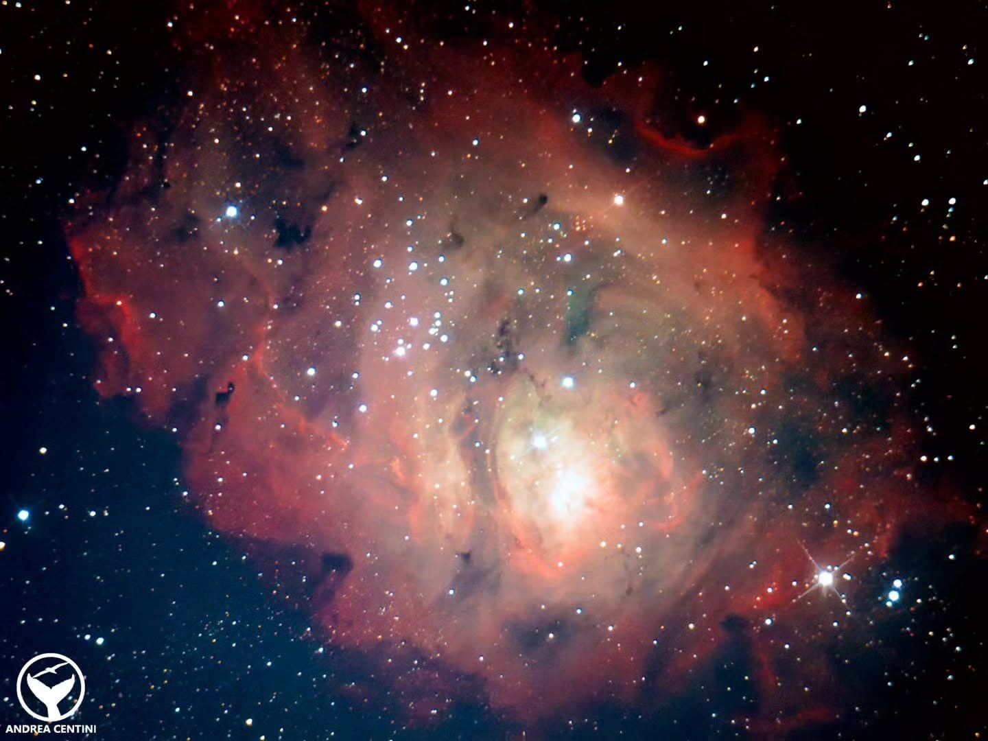Un nostro vecchio scatto della Nebulosa Laguna, senza filtro a 3 nanometri. Credit: Andrea Centini