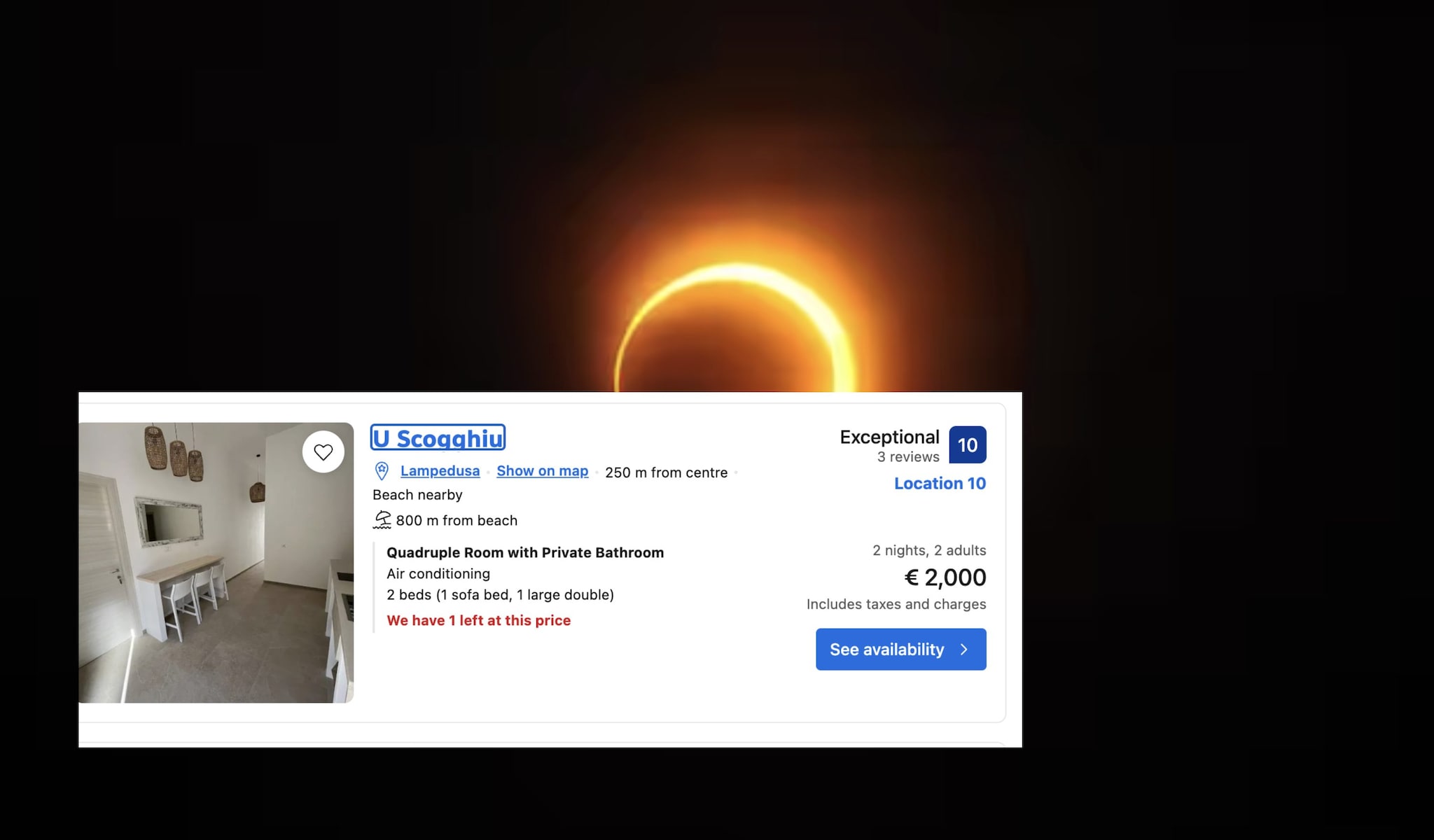 Il posto migliore dove vedere l’eclissi 2027 in Italia è quasi esaurito: prezzi da 1.000 euro a notte