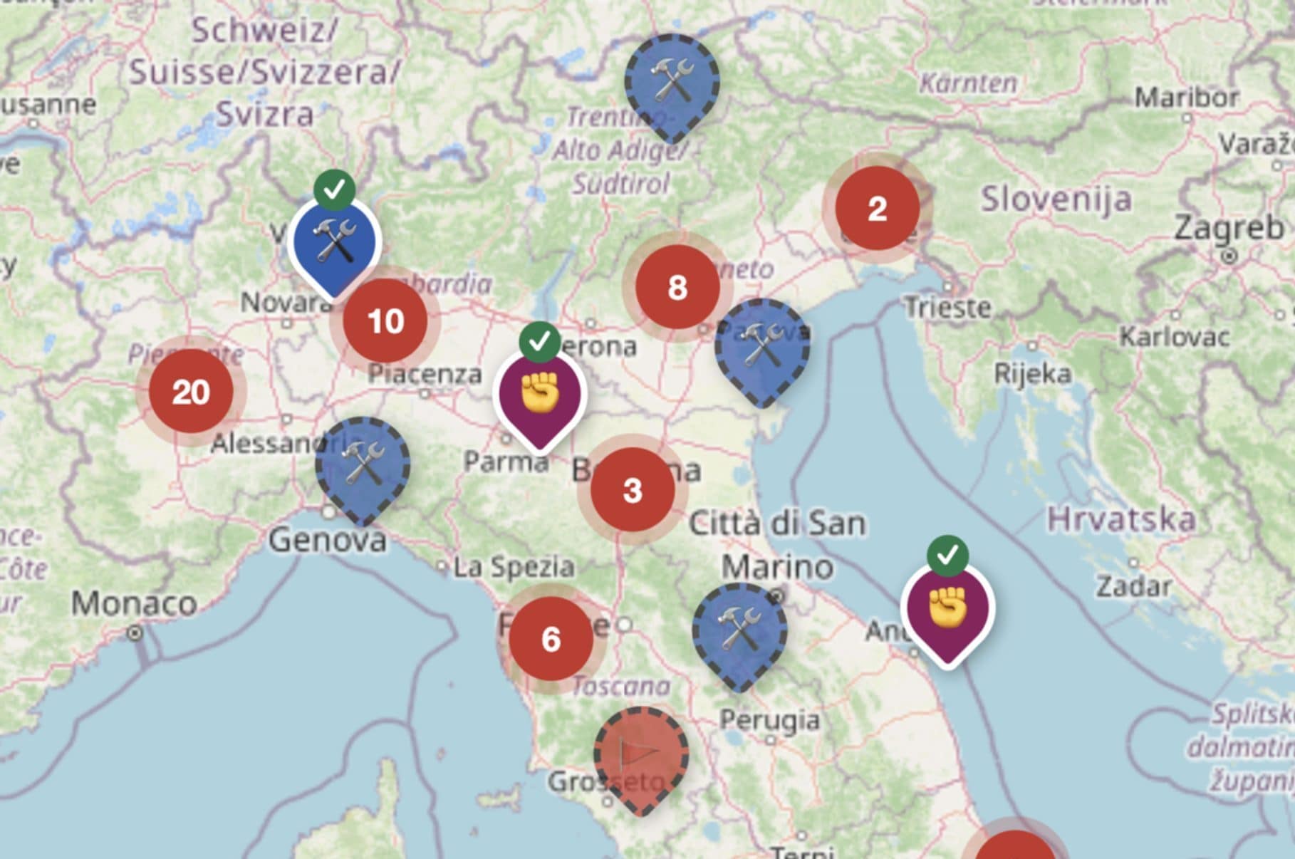 La mappa online che traccia dove si tengono tutte le proteste in Italia