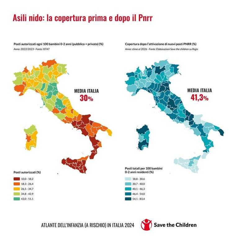 Credits: Atlante dell'infanzia a rischio 2024, realizzato e diffuso da Save The Children