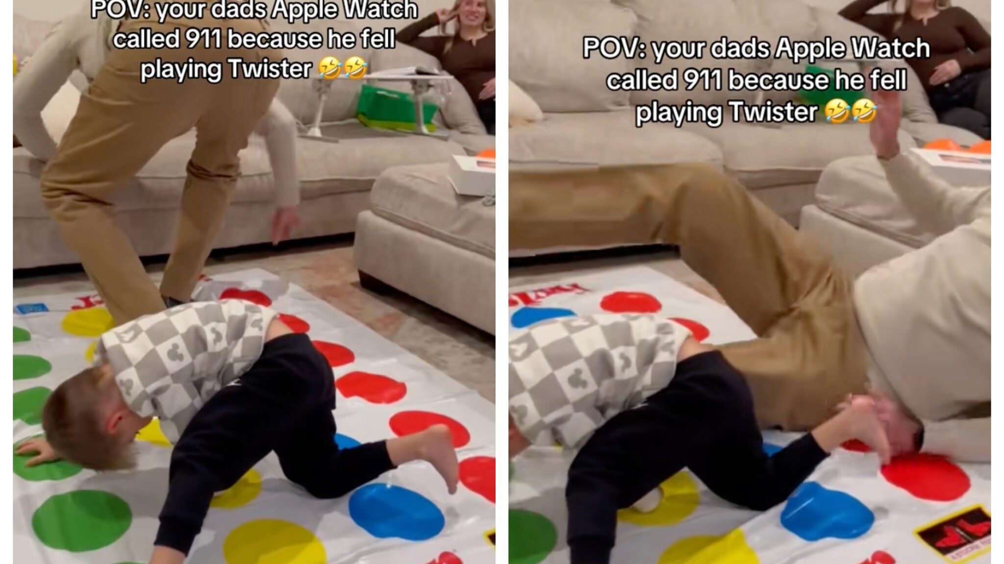 Nonno gioca a Twister con il nipote