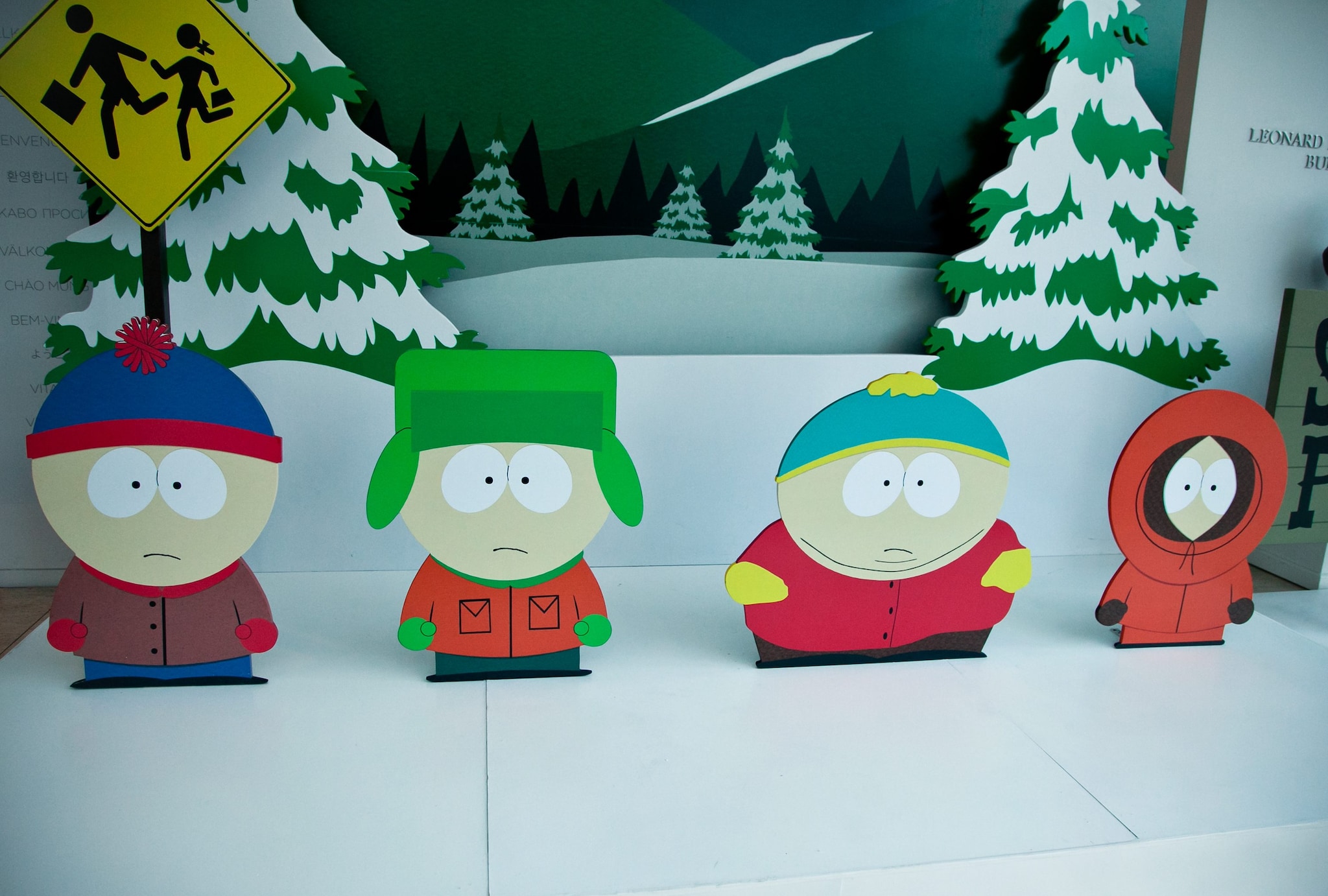 I personaggi principali di South Park. Kyle è il ragazzino con il colbacco e i guanti verdi