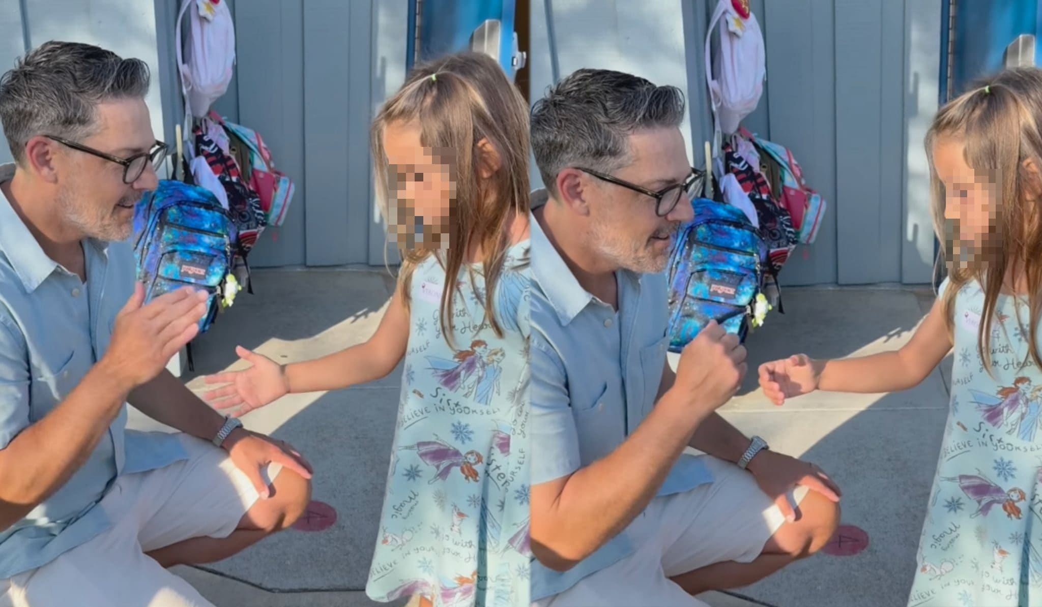 La stretta di mano padre–figlia: si comincia scambiandosi un "doppio" cinque, poi si avvicina il pugnetto alla bocca e lo si bacia. Credits: Instagram/@devinmcgovern