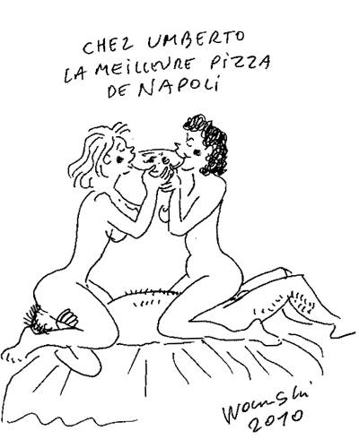 La vignetta di Georges Wolinski che celebra la pizza di "Umberto" a Napoli nel 2010.