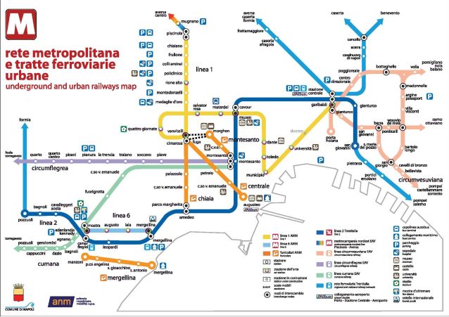 La mappa del trasporto pubblico e delle Funicolari di Napoli