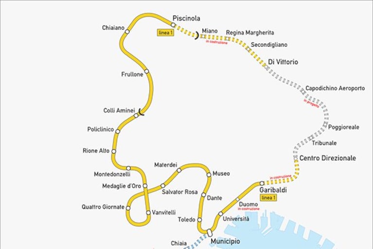 Mappa della linea 1 della metro di Napoli (Wikipedia).