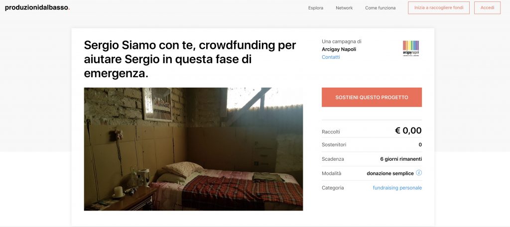 Le donazioni per Sergio, ferme a zero euro.