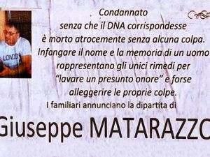 I manifesti affissi dalla sorella di Matarazzo nel luglio 2018