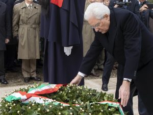 Il presidente Sergio Mattarella alla cerimonia del 75esimo anniversario della battaglia di Monte Lungo.