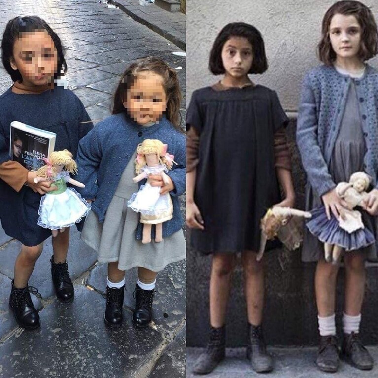 Le bambine vestite come Lila e Lenù ne "L'amica geniale". [Foto / Facebook]