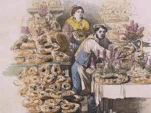 La preparazione del casatiello a Napoli, in un'illustrazione di Francesco De Bourcard contenuta in "Costumi e Tradizioni di Napoli e dintorni" (1866).
