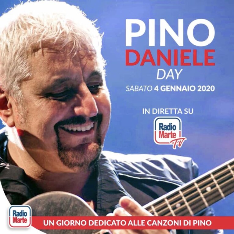 La locandina dell'evento "Pino Daniele Day" in onda su Radio Marte.