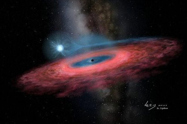 Il buco nero LB–1 e la sua stella compagna. Credit: YU Jingchuan, Beijing Planetarium, 2019.
