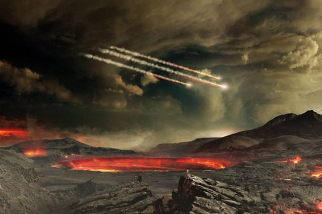 Meteoriti precipitano sulla Terra prebiotica. Credit: Goddard Space Flight Center Conceptual Image Lab della NASA